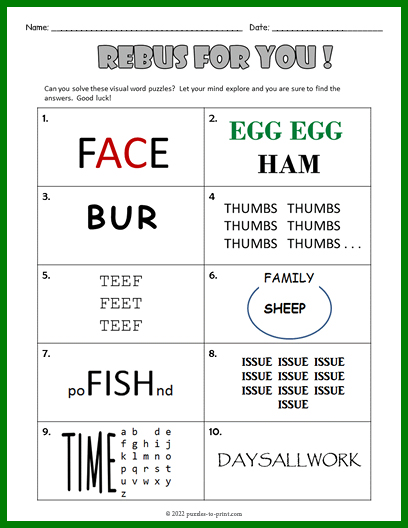 Rebus Worksheet 1