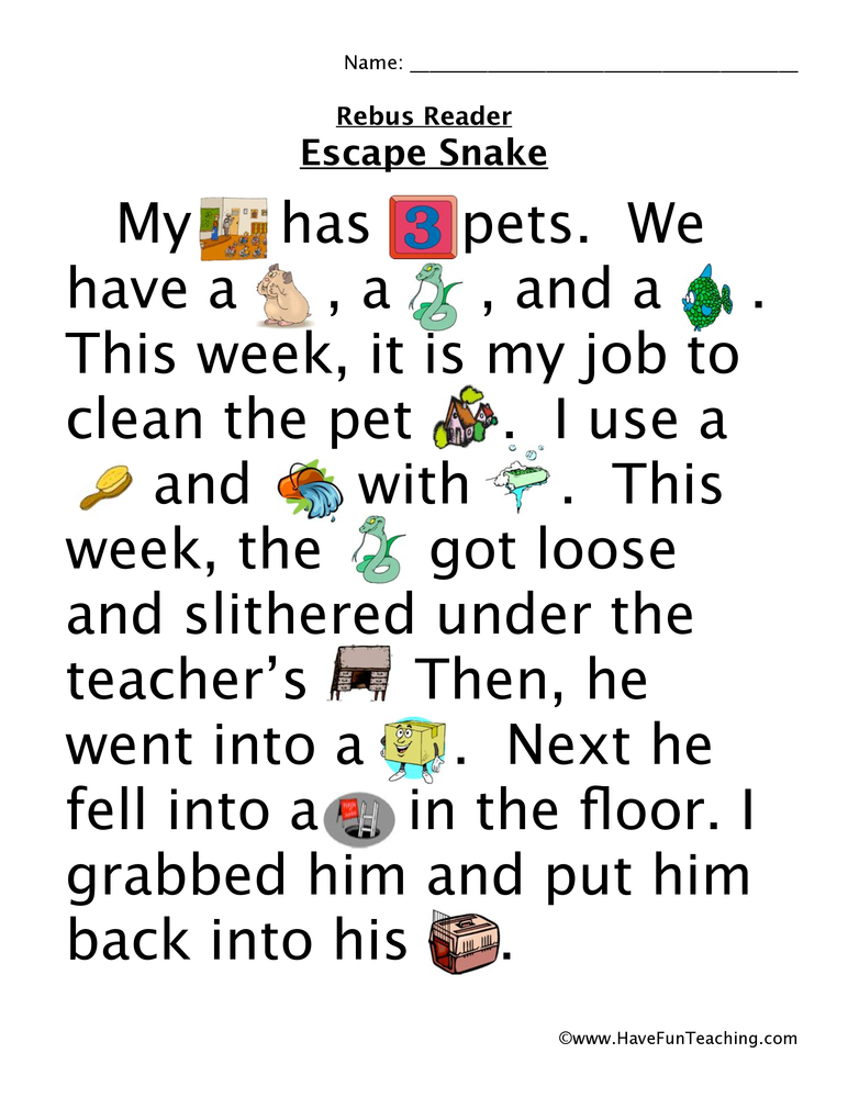 Snake Rebus Worksheet  