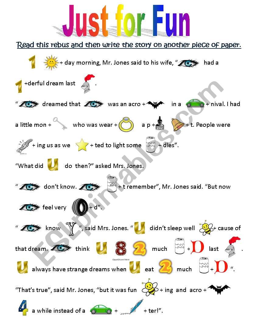 Rebus: Just for Fun - ESL worksheet by vicmon
