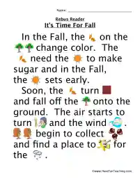 Time for Fall Rebus Worksheet by Teach Simple