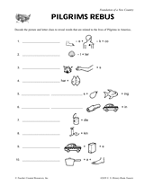 Pilgrim Rebus (Colonial Times Printable, 5th-8th Grade ...