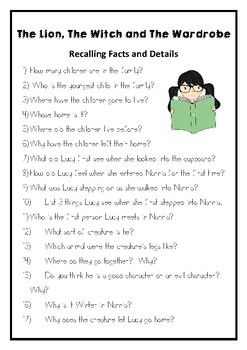The Lion, the Witch and the Wardrobe Questions - Recalling Facts ...