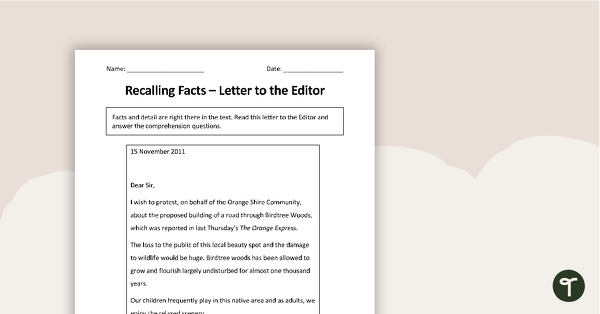 recalling facts and details worksheet