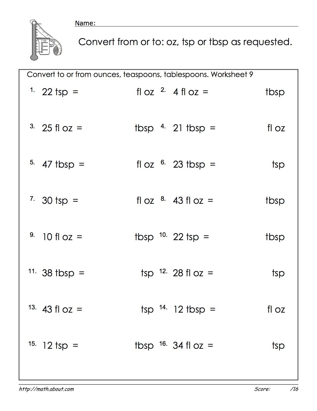 recipe conversions worksheet