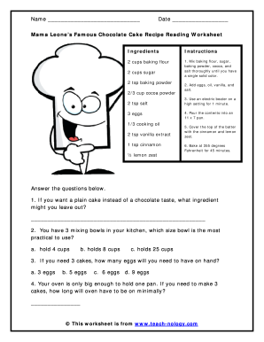 Recipe Worksheets With Questions Pdf 2020-2024 - Fill and Sign ...