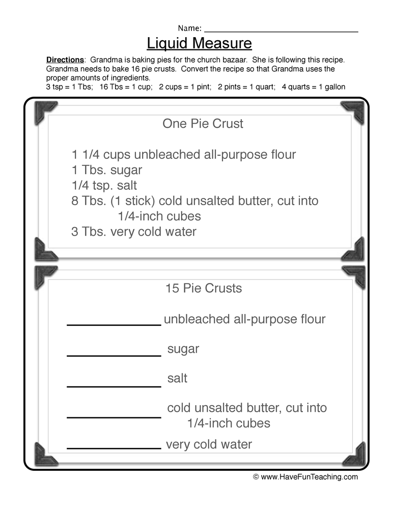 Measurement Conversions Worksheet  