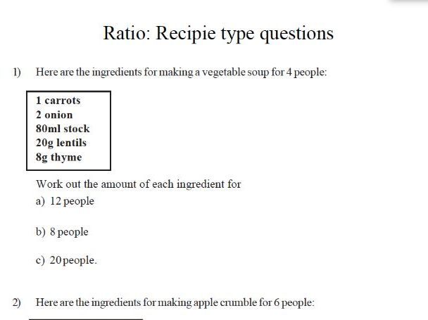 recipe questions worksheet