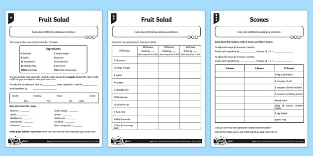 Differentiated Recipe Scaling Problems Worksheet / Worksheet Pack