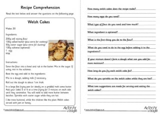 recipe worksheet with questions