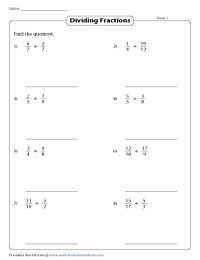 reciprocal dividing fractions worksheet