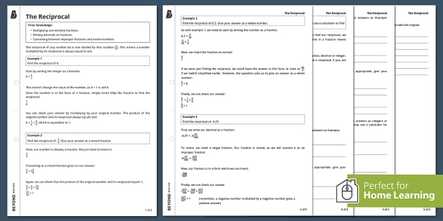 FREE! - ? The Reciprocal Walkthrough Worksheet | Number | Beyond
