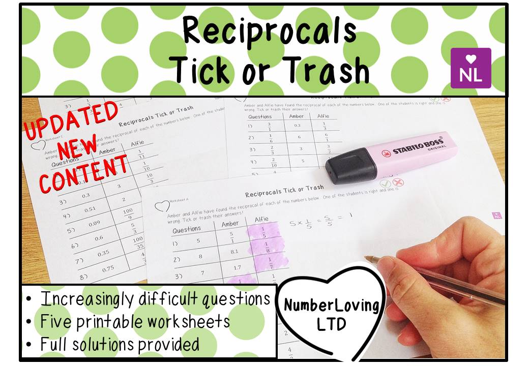Reciprocal Tick or Trash Worksheets