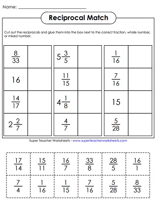 Reciprocal Fraction Worksheets
