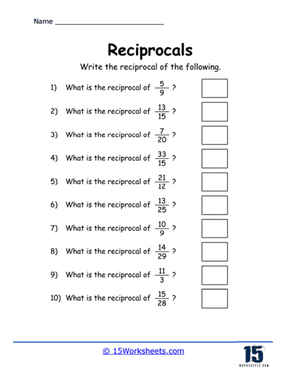 reciprocals worksheet
