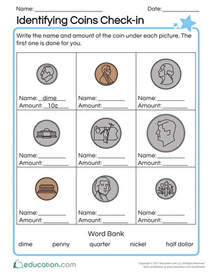 Identifying Coins Check-in | Worksheet 