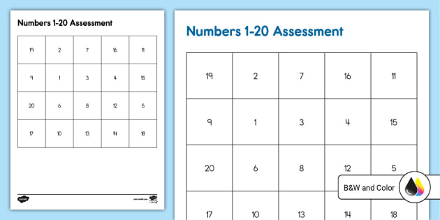 Prekindergarten Numbers 1-20 Assessment Progress Sheet
