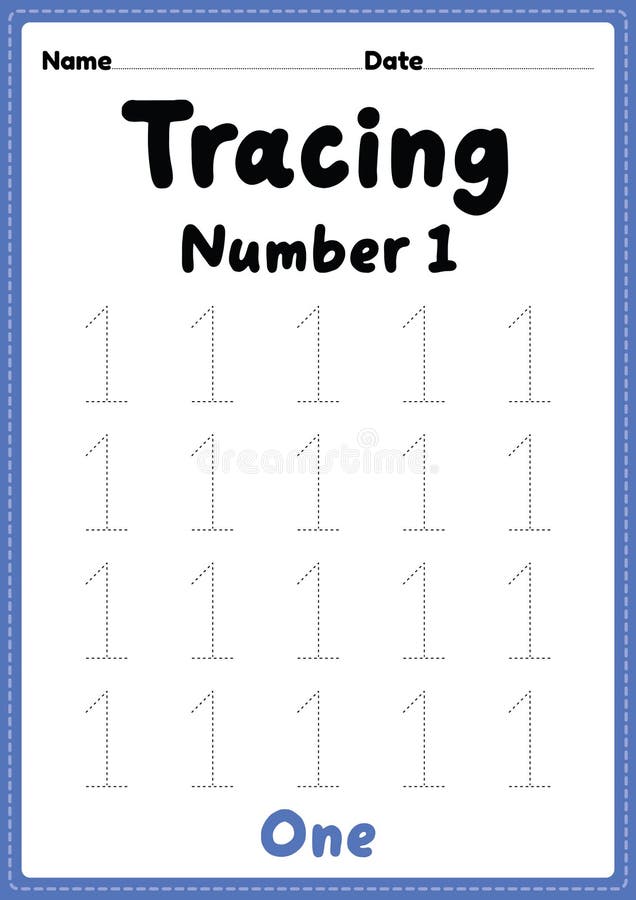 Tracing Number 1 Worksheet for Kindergarten, Preschool and ...