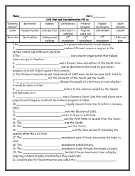 reconstruction worksheet 5th grade