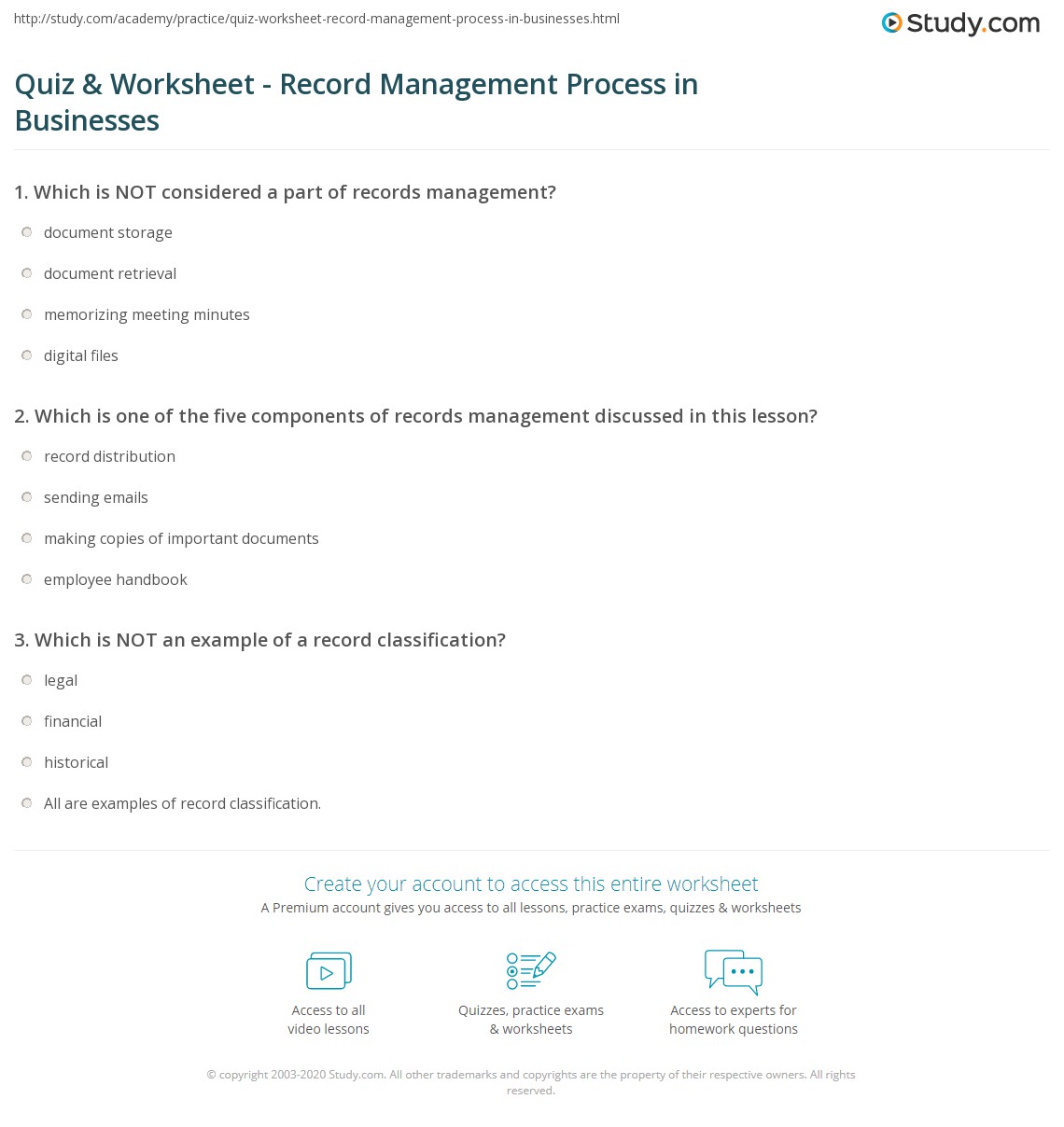 record keeping worksheet