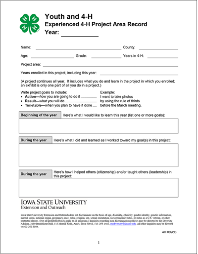 Record Keeping Worksheet Project Area Experienced