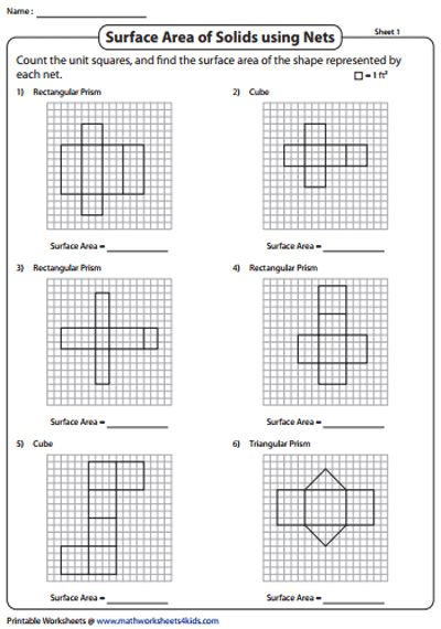 Surface Area using Nets Worksheets