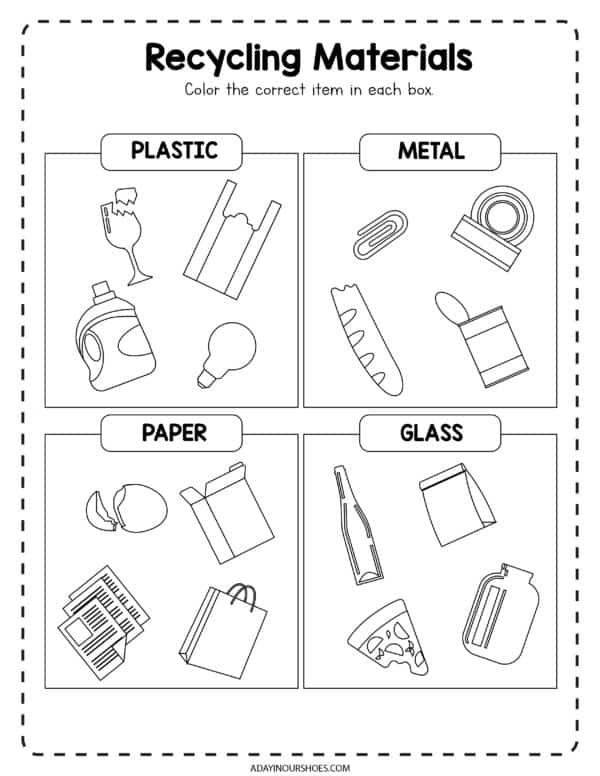 Free PDF Recycling Worksheets for Kids