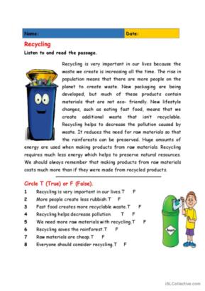 74 Recycling English ESL worksheets pdf &  doc