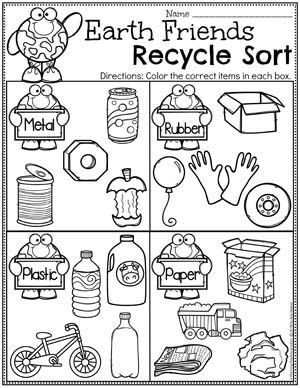 Recycling Worksheets for Preschool - Earth Day Sorting ...