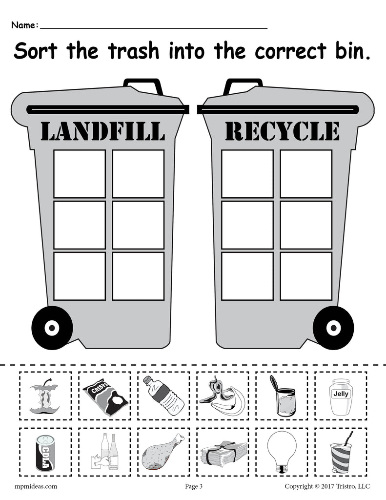 recycling worksheet for elementary students