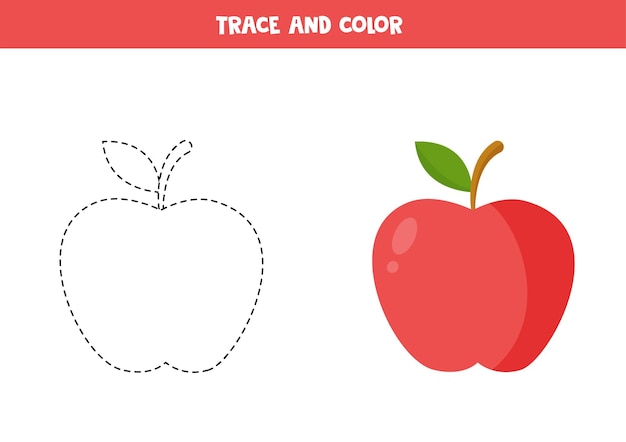 Premium Vector | Trace and color cartoon red apple Worksheet for ...