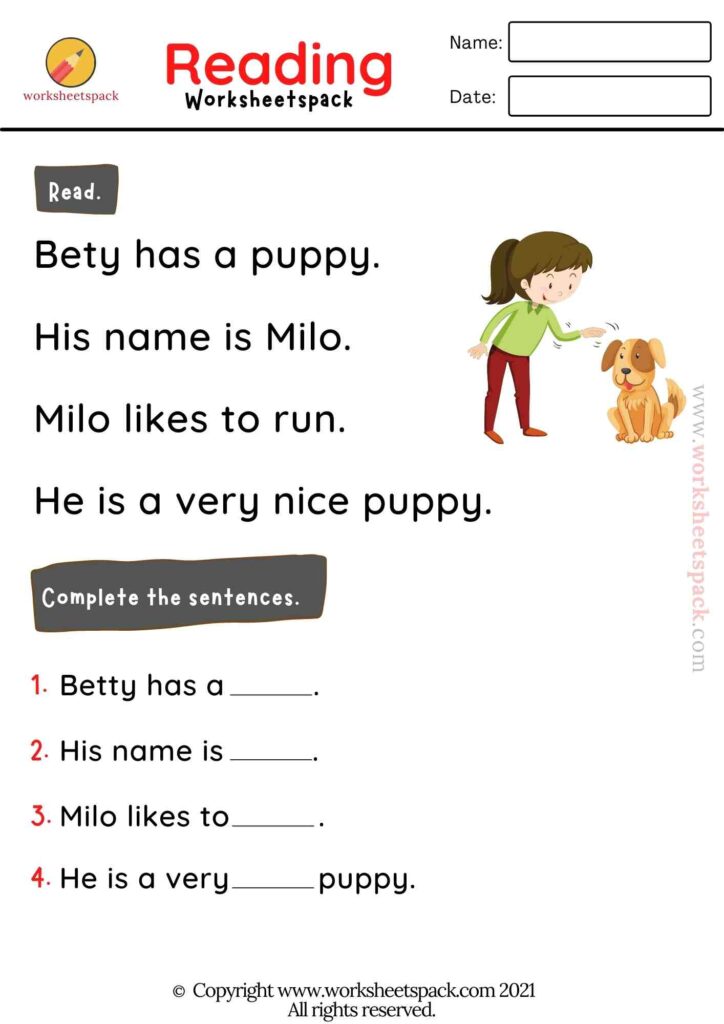 Kindergarten reading printable worksheets - worksheetspack