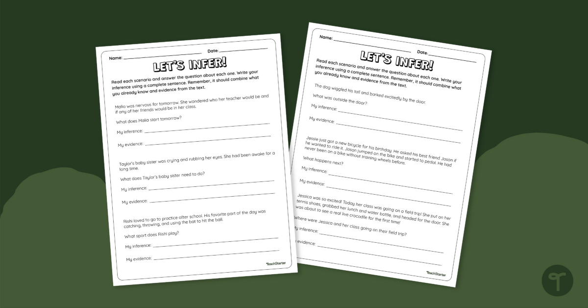 Lets Infer! Reading Worksheet | Teach Starter