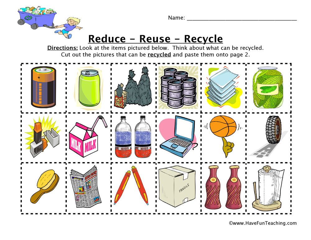 Reduce, Reuse, Recycle Sorting Worksheet  