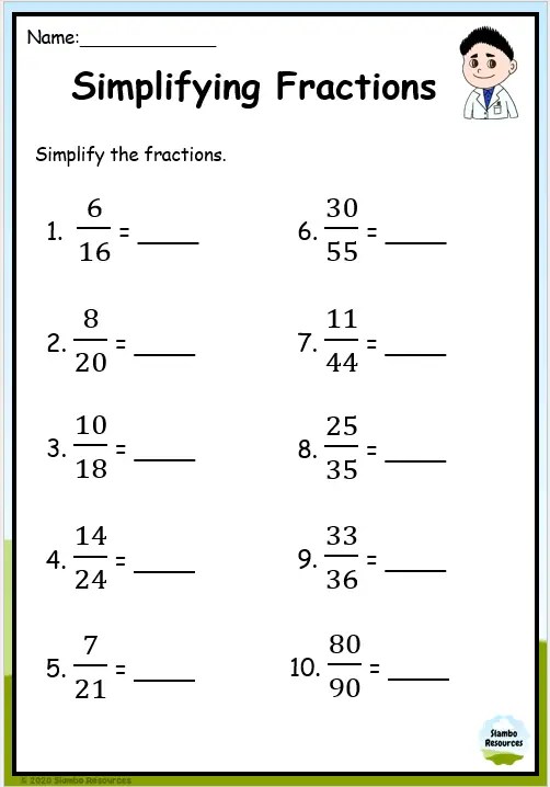 reducing fraction worksheet for grade 4