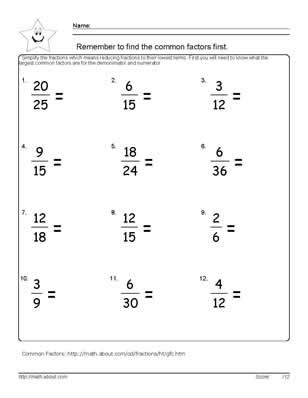 reducing fraction worksheet for grade 4