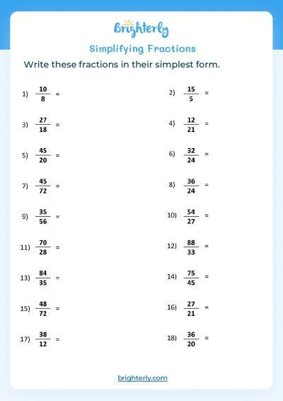 reducing fraction worksheet