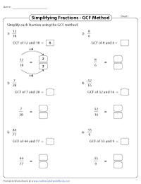 reducing fraction worksheet