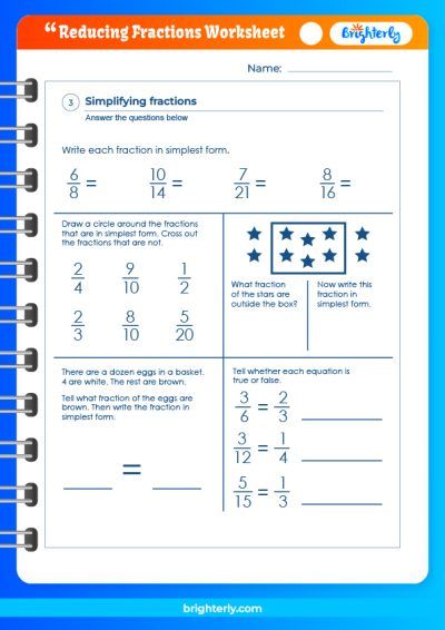 FREE Printable Reducing Fractions Worksheets for Kids [PDFs ...