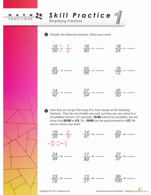 Simplify Fractions | Worksheet 