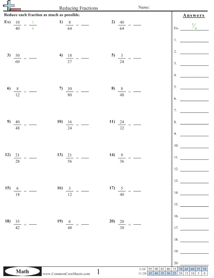 reducing fractions worksheet 5th grade