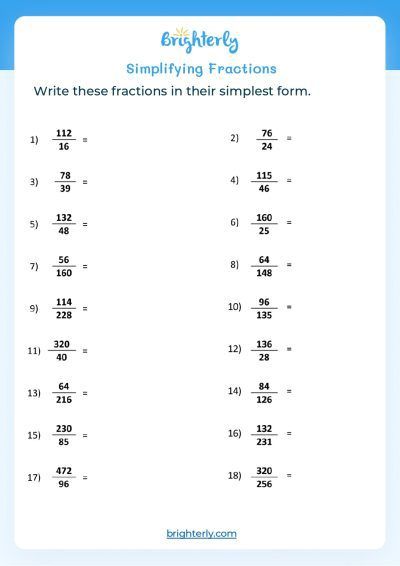 reducing fractions worksheet 6th grade