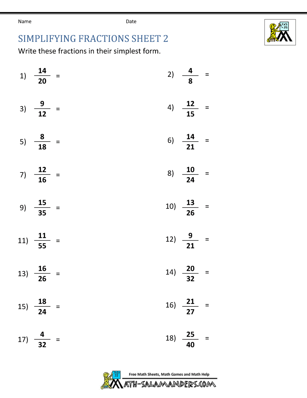 reducing fractions worksheet 6th grade