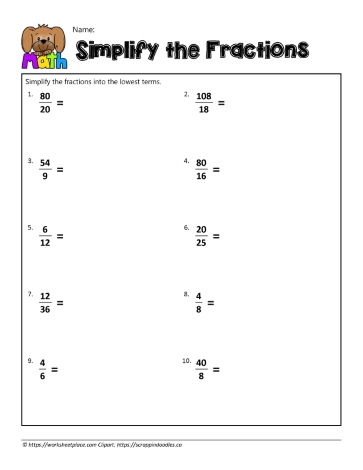 reducing fractions worksheet lowest terms
