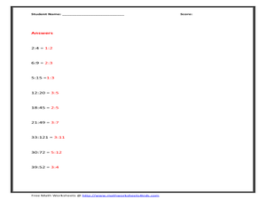 Reducing Ratios Worksheet for 5th - 6th Grade | Lesson Planet