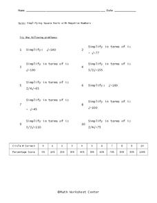 Simplifying Square Roots Worksheet for 9th Grade | Lesson Planet