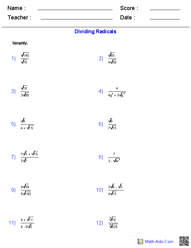 Algebra 2 Worksheets | Quadratic Functions and Inequalities Worksheets