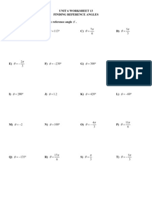 Unit 6 Worksheet 13 Reference Angles | PDF