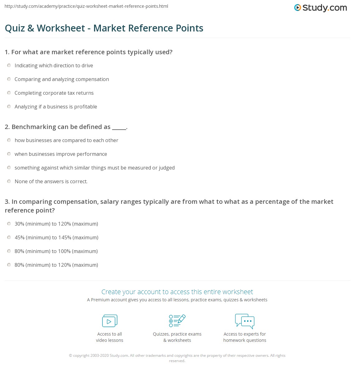 Quiz &  Worksheet - Market Reference Points | Study.com