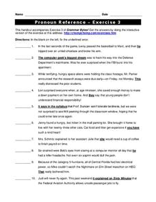 Pronoun Reference Worksheet for 4th - 5th Grade | Lesson Planet