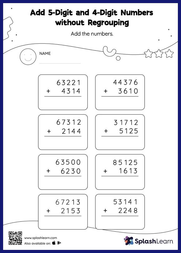 Add 5-Digit and 4-Digit Numbers with Regrouping: Vertical Addition ...